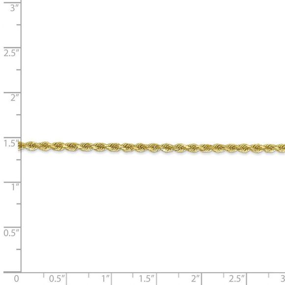 2.25mm 10k Yellow Gold Diamond Cut Solid Rope Chain Necklace, 26 Inch